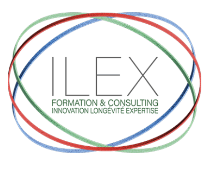 Logo avec le texte 'I FX Formation & Consulting Innovation Longévité Expertise' entouré de boucles de couleurs différentes.