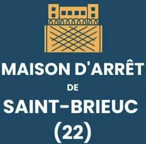 Logo de la maison d'arrêt de Saint-Brieuc avec une illustration d'une prison en haut, texte indiquant la maison d'arrêt de Saint-Brieuc (22).
