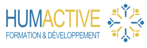 Logo avec le texte "HUMACTIVE" en bleu et jaune, accompagnée de "FORMATION & DÉVELOPPEMENT" en bleu, et un symbole circulaire de personnes stylisées en bleu et jaune à droite.