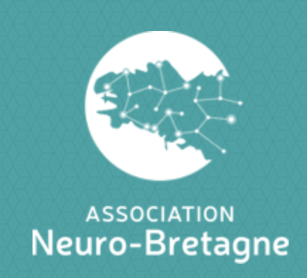Logo bleu avec une silhouette de Bretagne et des constellations, texte 'Association Neuro-Bretagne'.