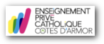 Logo du Notre Dame de Côtes d'Armor, comprenant des formes colorées et le texte 'Enseignement Privé Catholique Côtes d'Armor'.