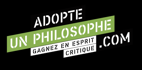 Logo avec le texte "Adopte une philosophie.com" en blanc et vert sur fond noir
