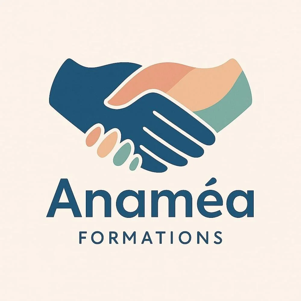 Logo avec deux mains qui se serrent, représentant la collaboration, avec le texte 'Anaméa Formations' en dessous.