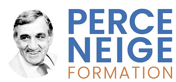Logo avec une photo en noir et blanc d'un homme souriant à gauche, et le texte 'PERCE NEIGE FORMATION' à droite, avec 'PERCE NEIGE' en bleu et 'FORMATION' en orange.