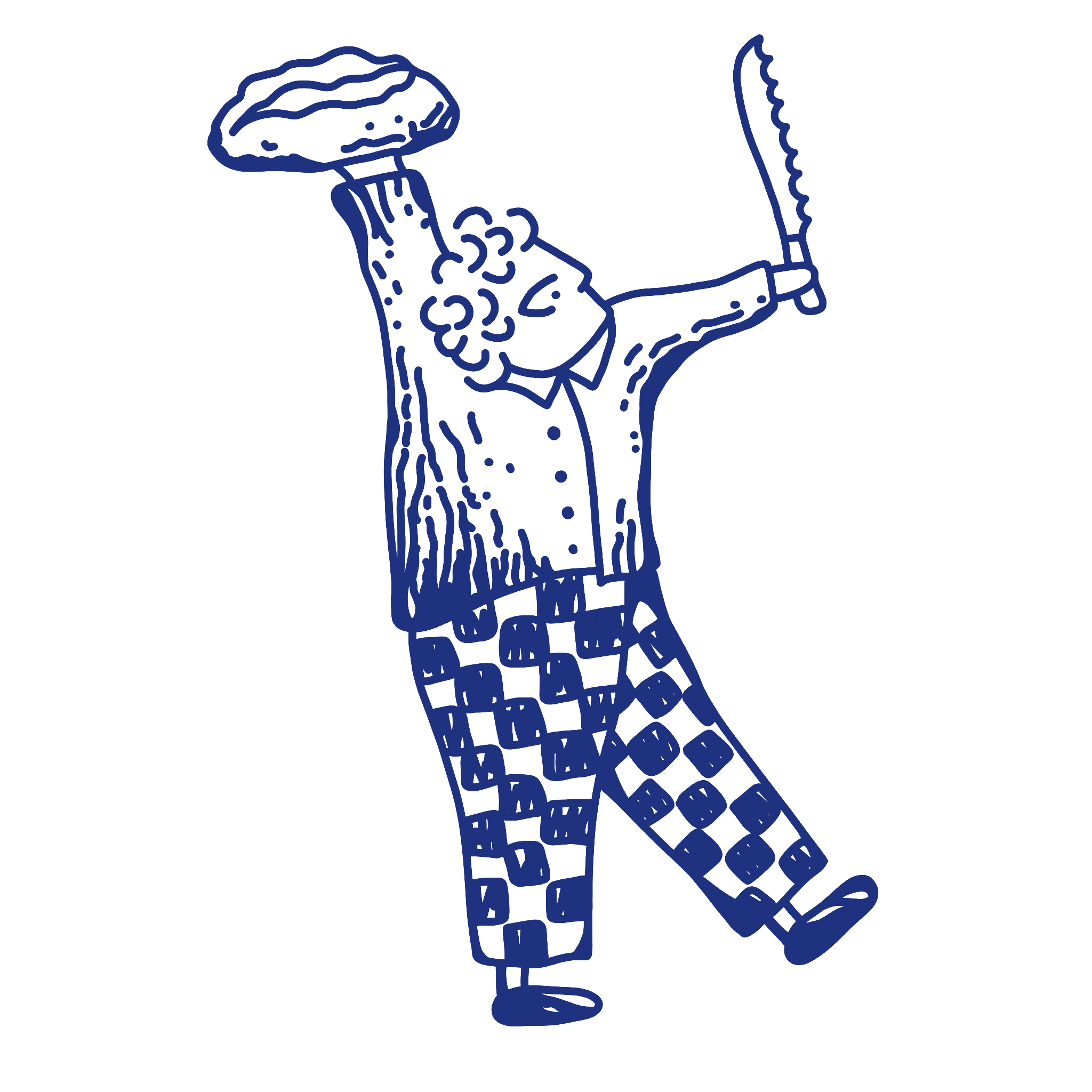 Digital illustration of a person sitting on a chair, viewed from the side, with abstract patterns and shapes.