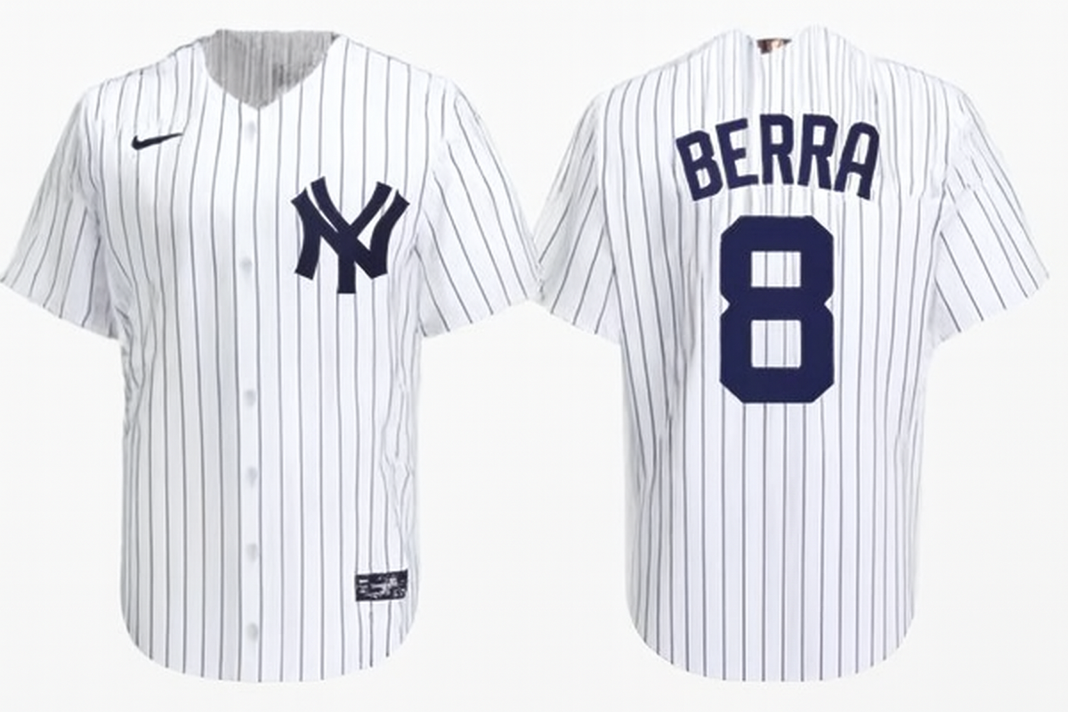 New York Yankees #8 Yogi Berra Pinstripes Cool Base Jersey White