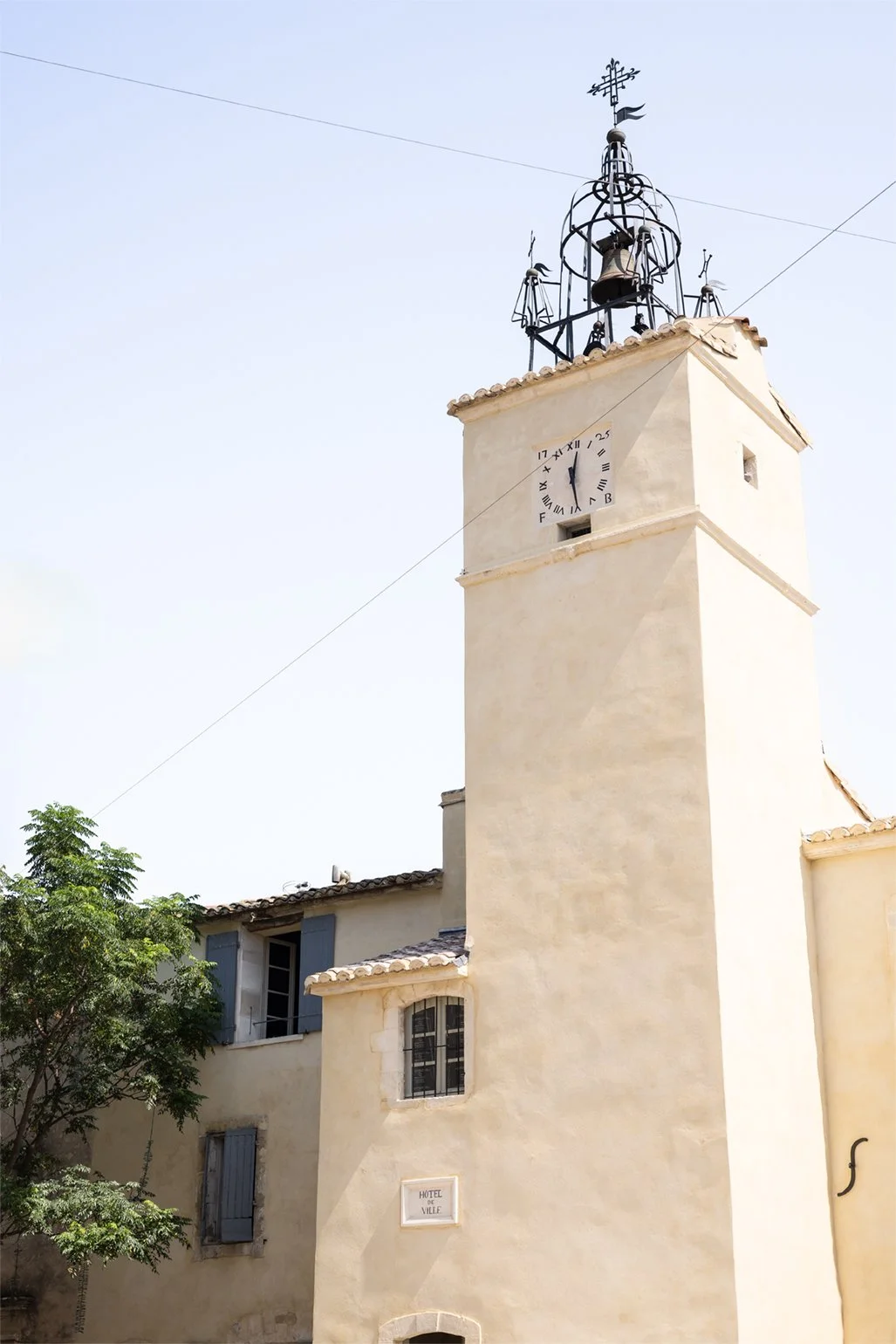 The clock tower at Place de l'Herloge in Menerbes France