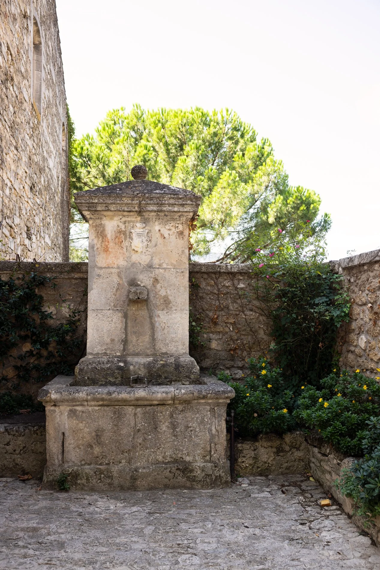 fountain outside Chapelle Saint Blaise in Menerbes France