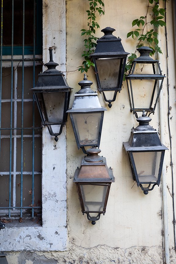 Lanterns at the Village des Antiquaires de la Gare in L'Isle-sur-la-Sorgue
