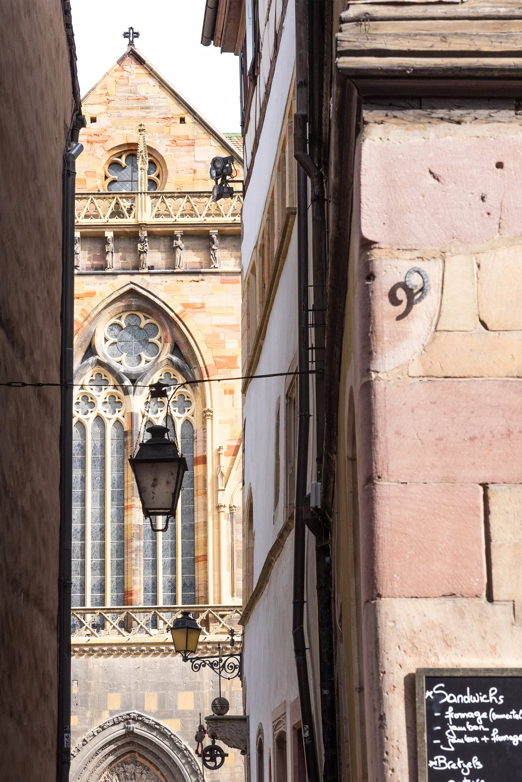 View of Église des Dominicains from Rue des Marchands in Colmar, France