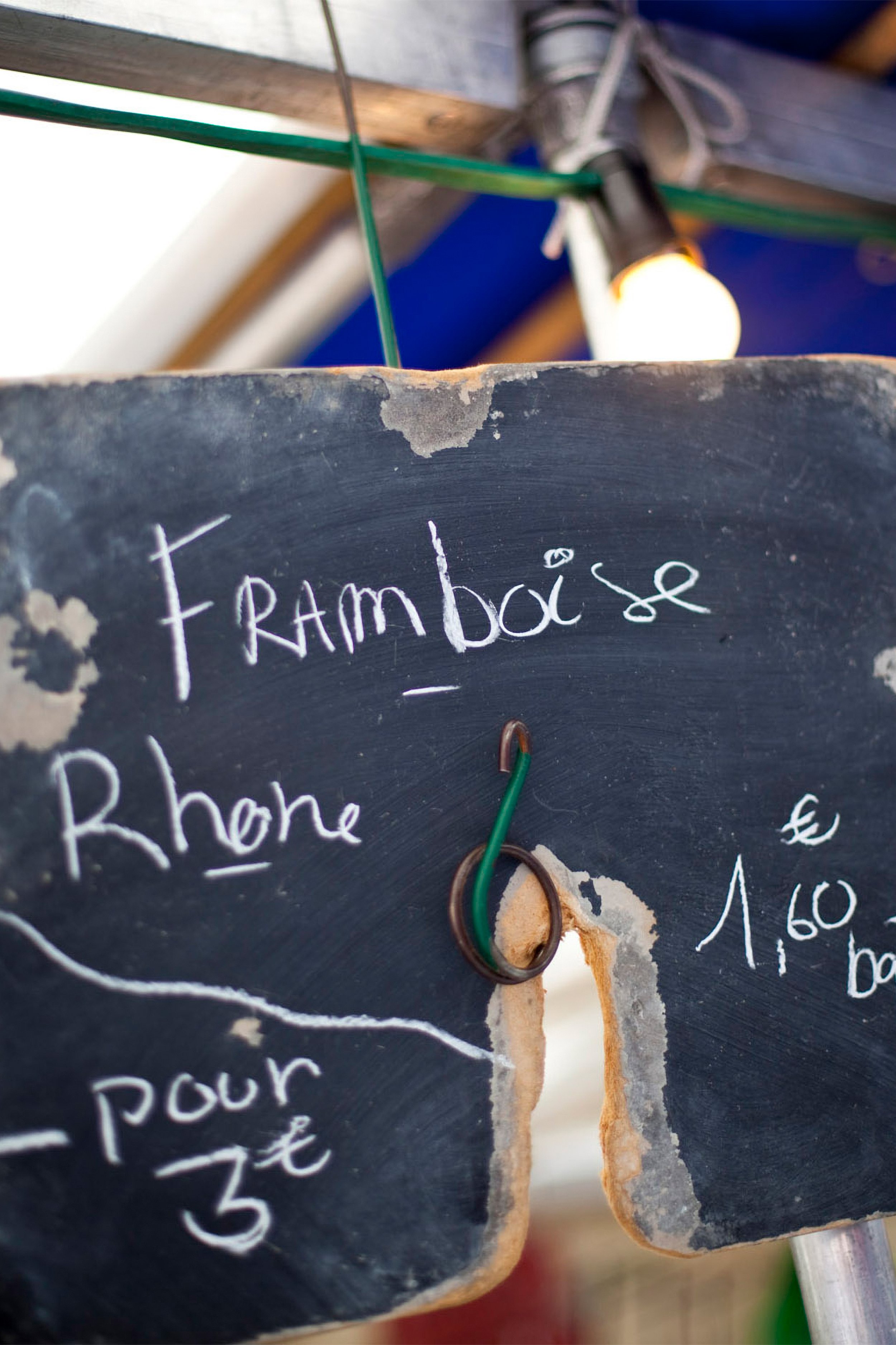 Market sign for a cheese seller at a street market, Paris