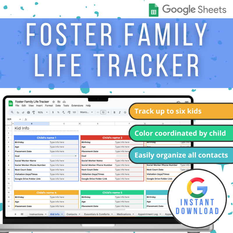 Foster & Adoptive Family Life Tracker Spreadsheet