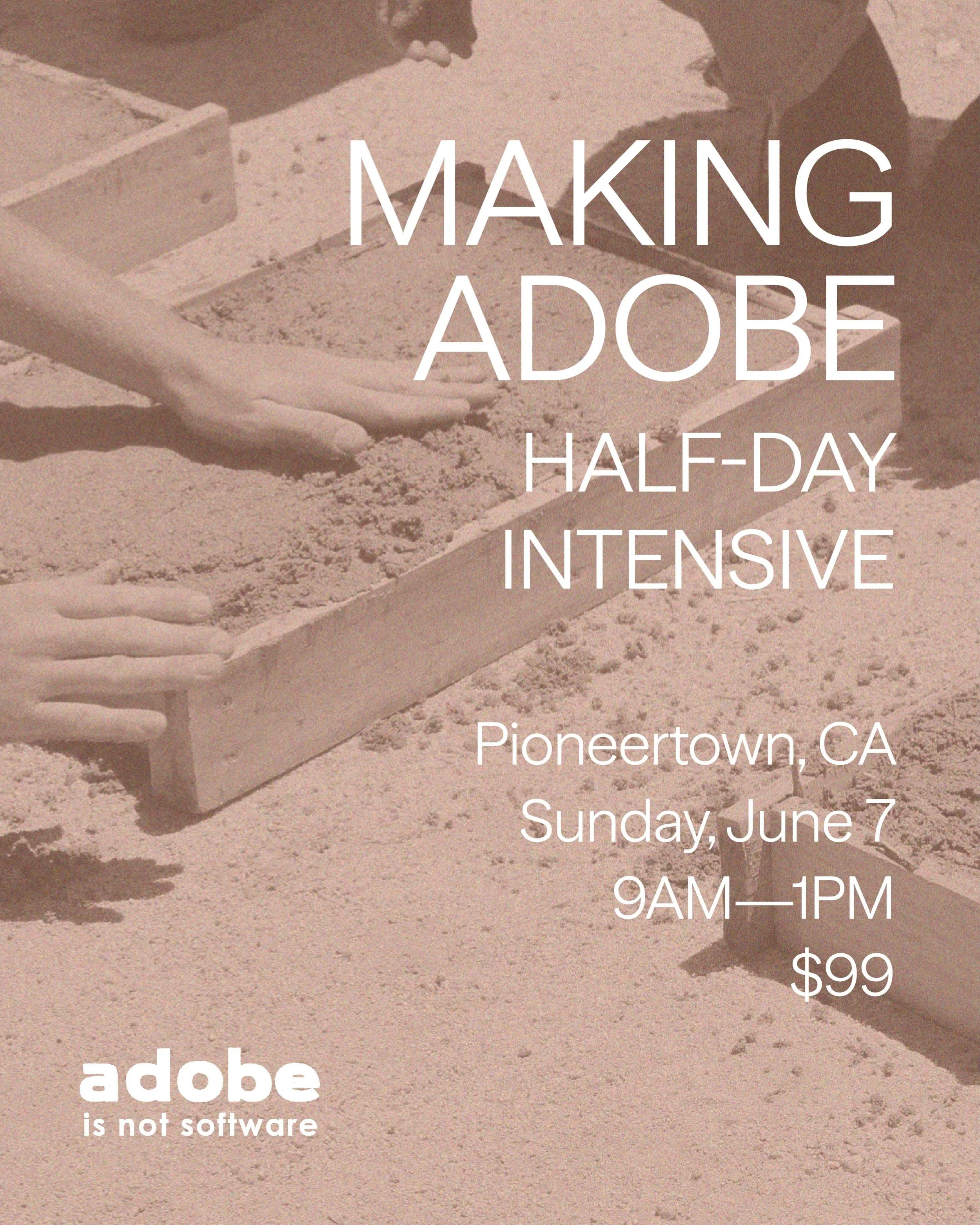 Tickets are available for our next Making Adobe workshop in Pioneertown, CA, on Sunday, June 7th 🧱

The class is a condensed introduction to adobe block and construction, where participants will get hands-on experience and learn everything from soil