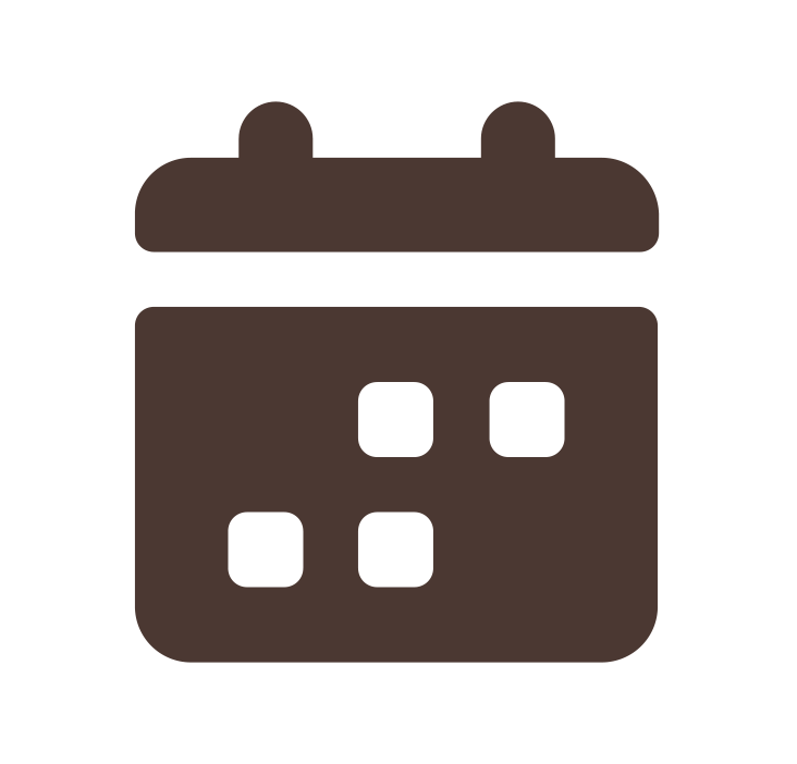 Icon of a calendar with four blocks representing days, dark brown color on a transparent background.