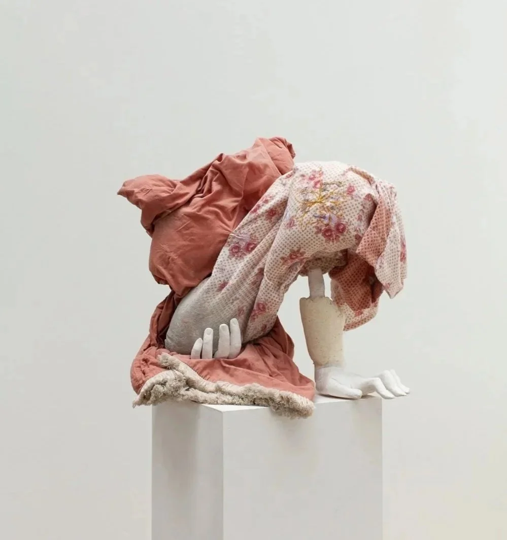 Monster and the Elk, pillowcases, polyurethane foam, plaster, wood, pillow stuffing, concrete
