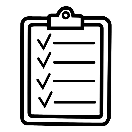 Clipboard with checklist icon, representing on-site lab testing, blood work, and diagnostic results.