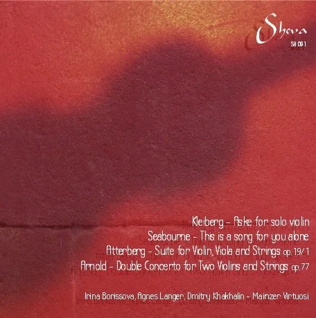 Red album cover featuring text about classical music compositions and performers, including Neiberg, Seabourne, Atterberg, Arnold, and musicians Yena Lee, Irina Borissova, Agnes Langer, and Dmitry Khokhlain.
