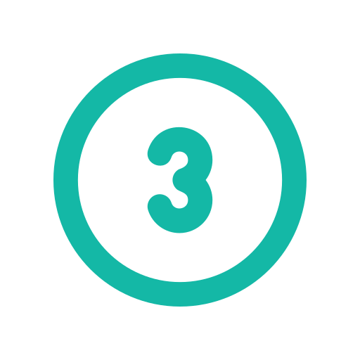 A teal circular icon with the number 3 in the center on a black background.