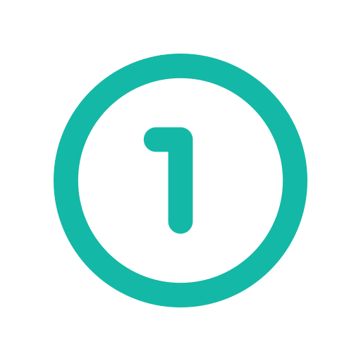 Number one icon with a teal circle and the number 1 inside.