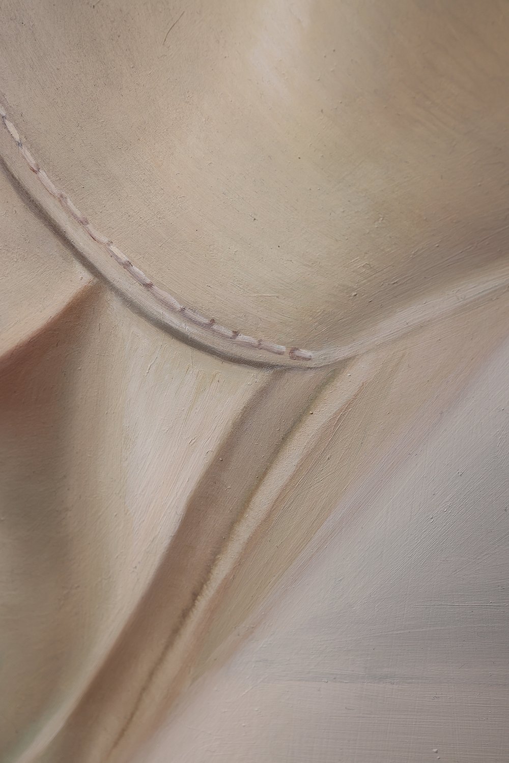 On The House, painting by Tereza Barnard showing a detail of a fabric sleeve with seams