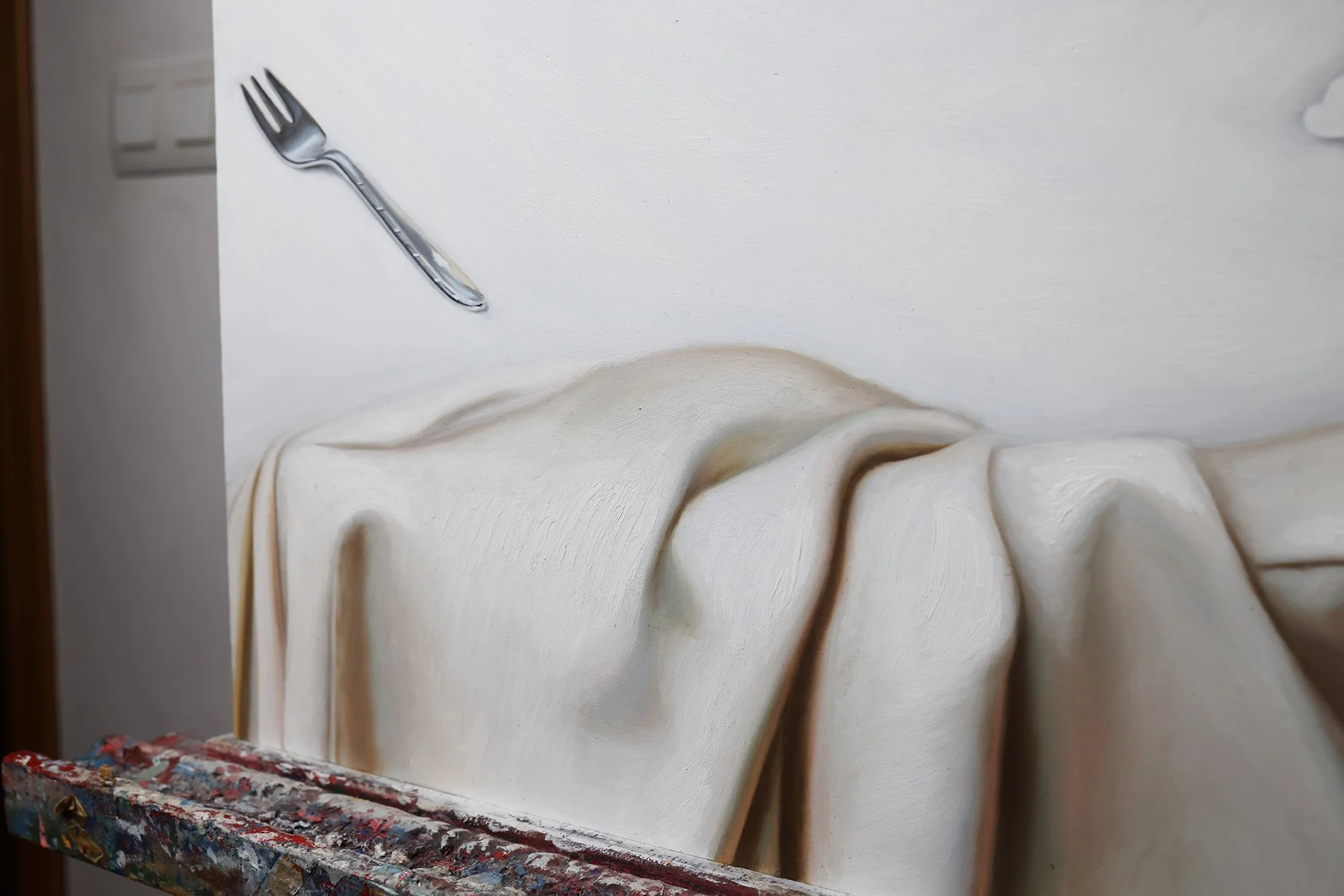 Tereza Barnard- With Compliments, detail of fabric on the easel.jpg