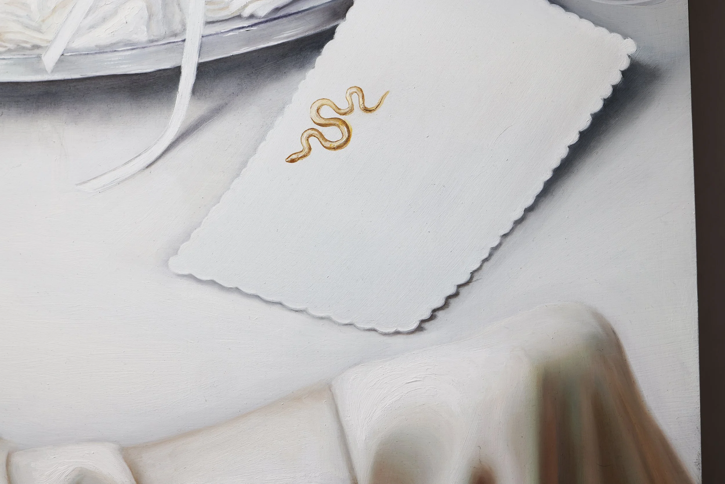 With Compliments, oil painting detail by Tereza Barnard