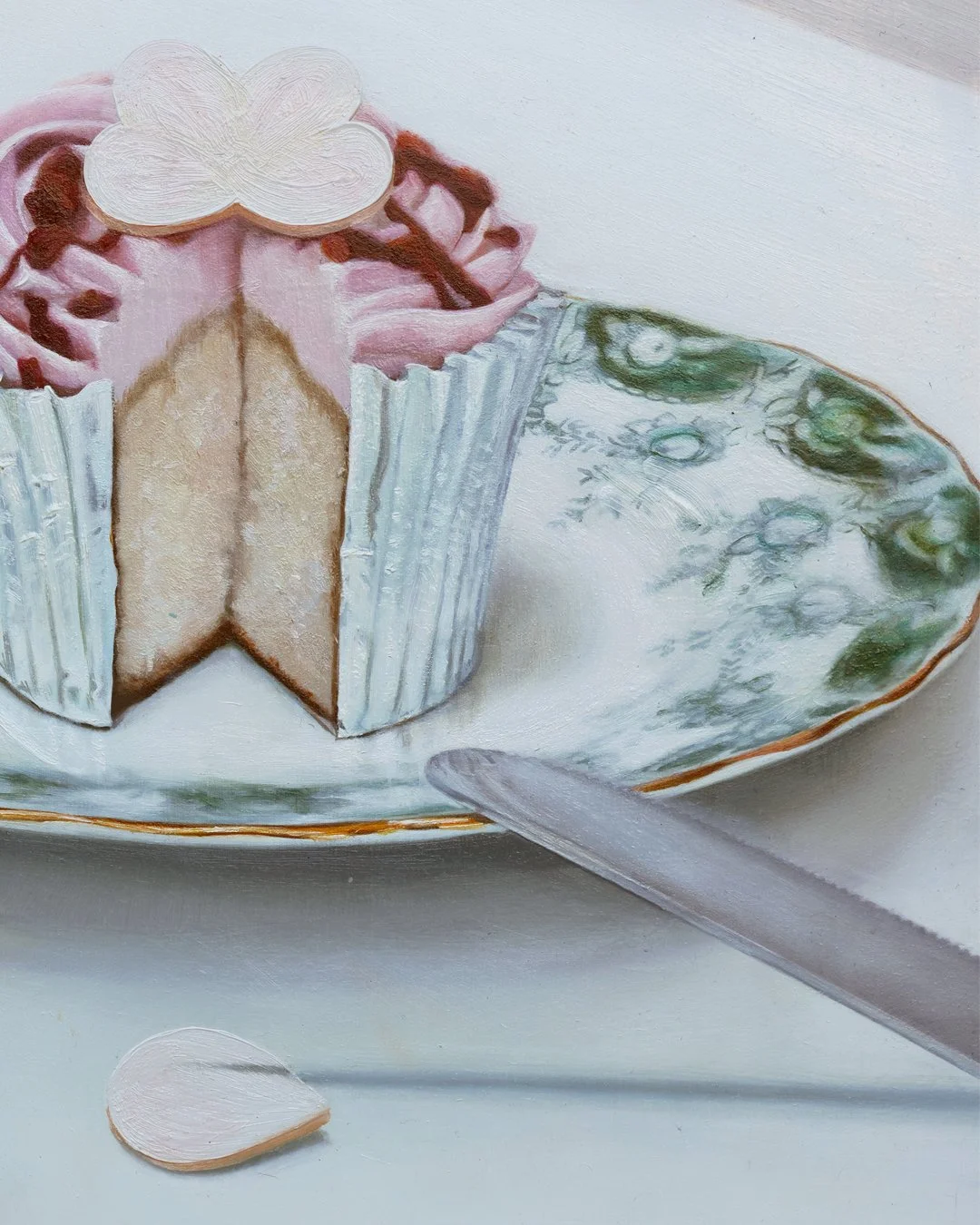 Knife Skills by Tereza Barnard, detail of a cupcake and knife
