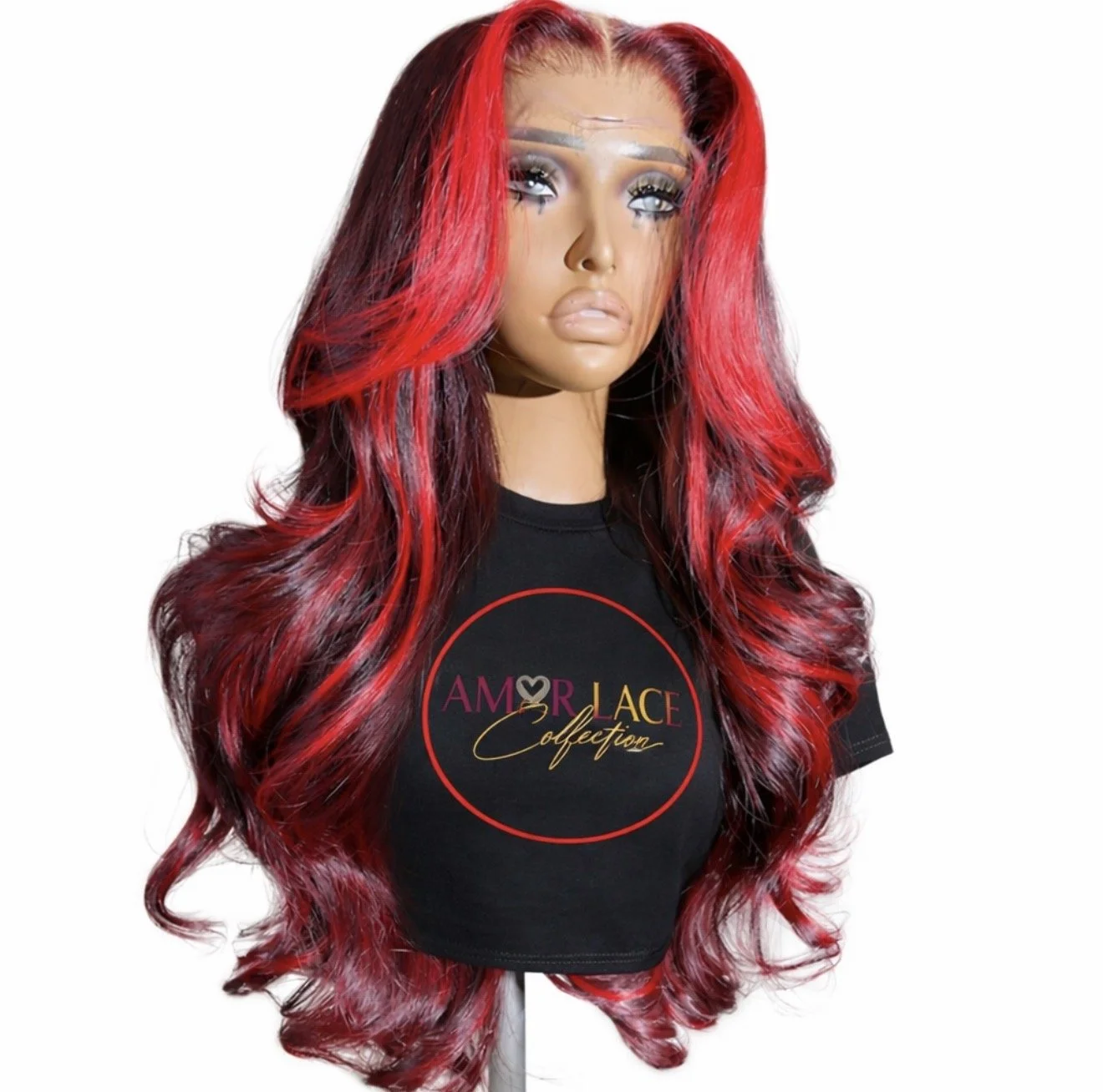 Amor Custom Edition – Signature Burgundy Red Highlight Body Wave Lace Frontal Wig