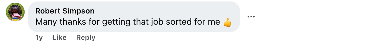 Many thanks for getting that job sorted for me 👍