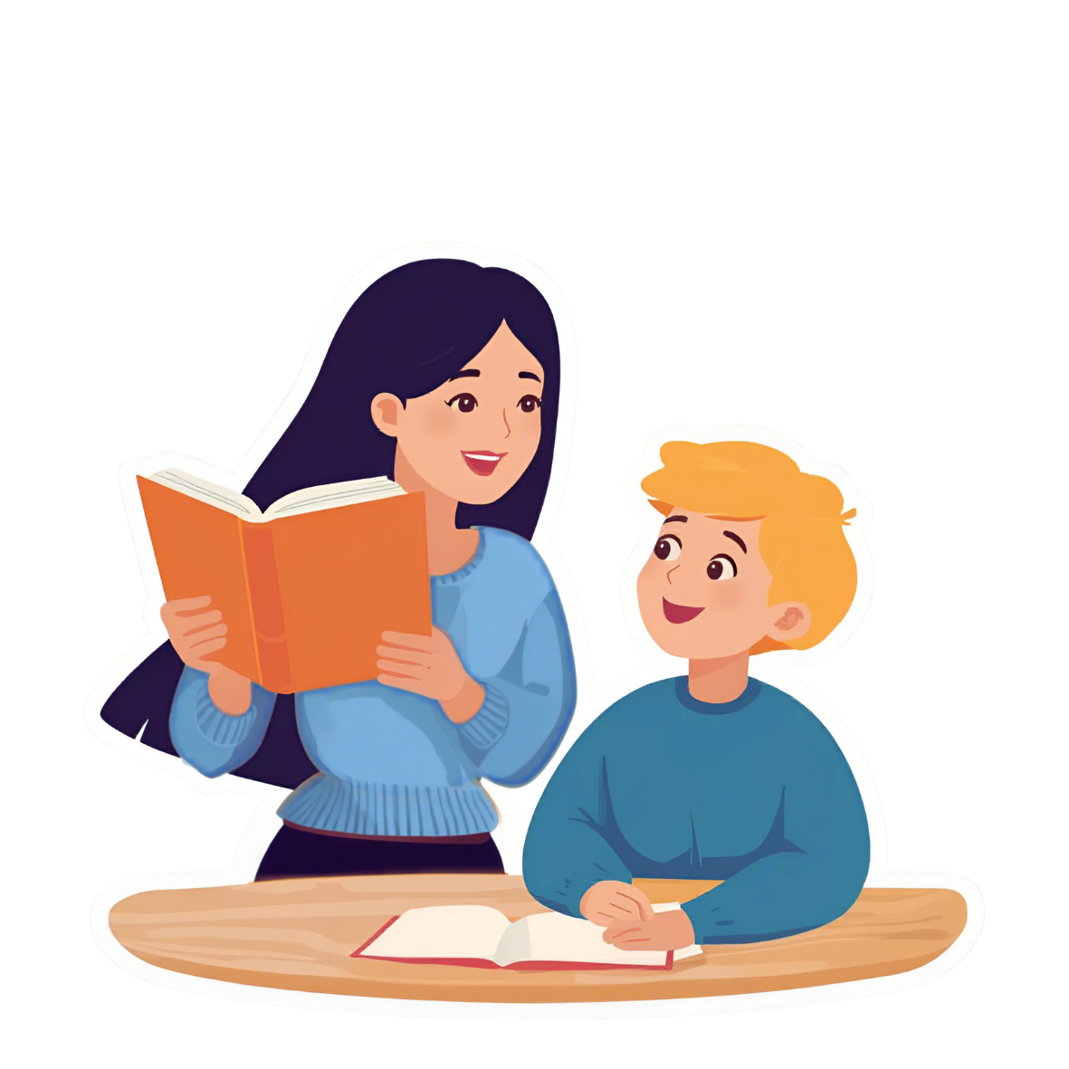 Digital illustration of a virtual 1:1 online tutoring session with a female teacher on a laptop screen, writing on a virtual chalkboard with math symbols and graphs, and a female student asking the teacher about a study guide calculation she wrote.