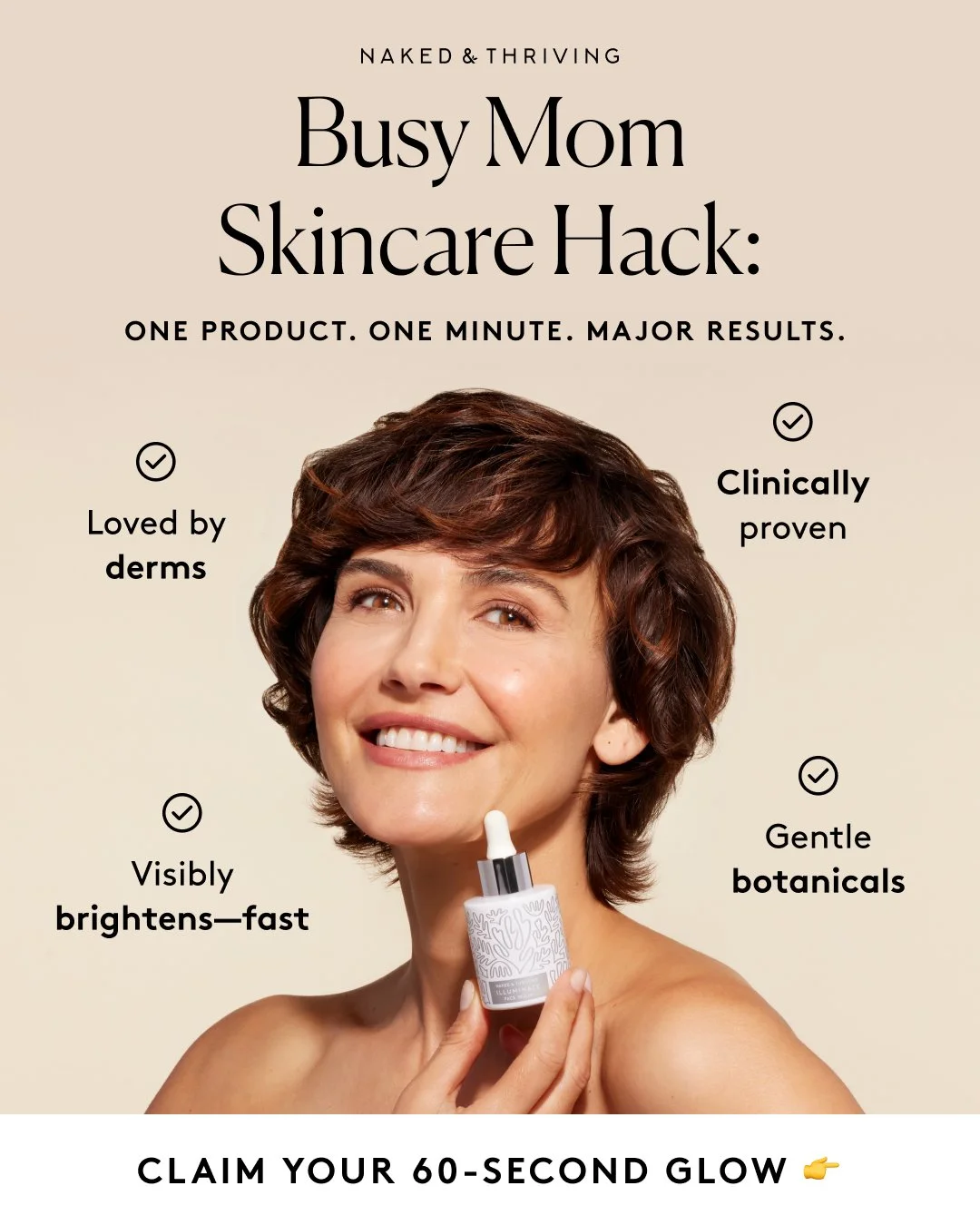Ad designed under the creative direction of Margaret Kimball for Naked & Thriving, highlighting skincare storytelling and seasonal visuals.