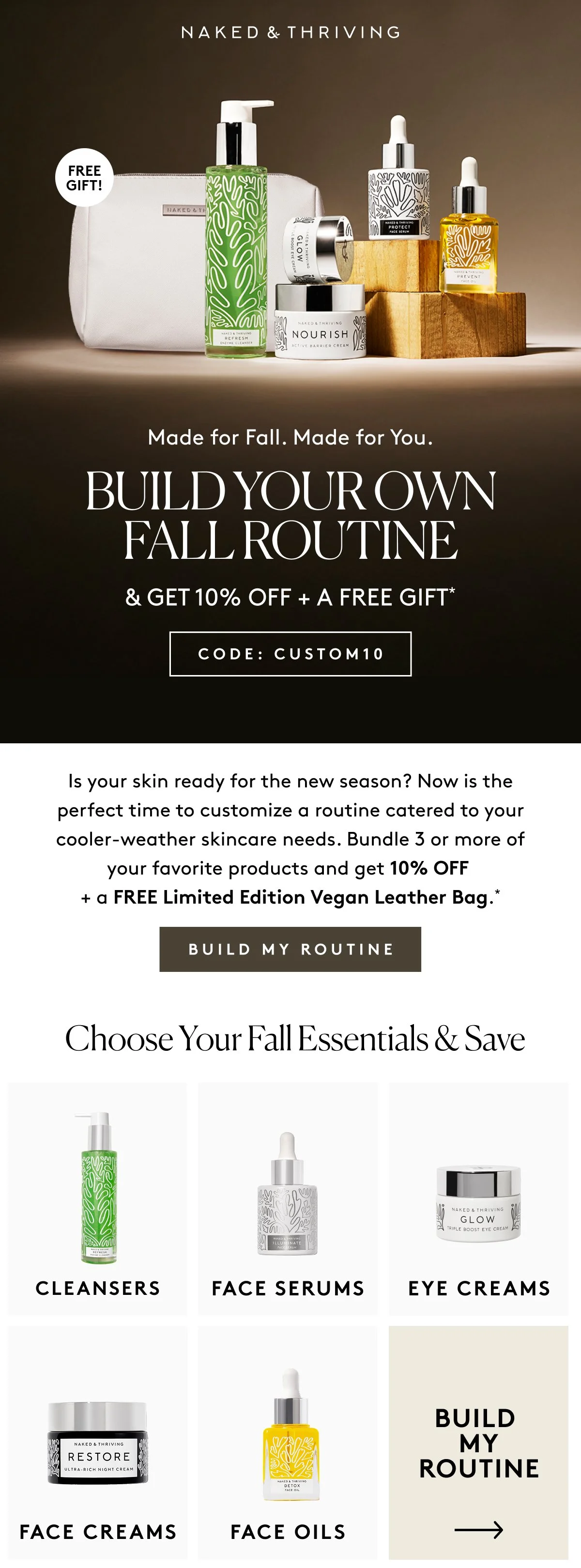 Top-performing marketing email designed under the creative direction of Margaret Kimball for Naked & Thriving, highlighting skincare storytelling and seasonal visuals.