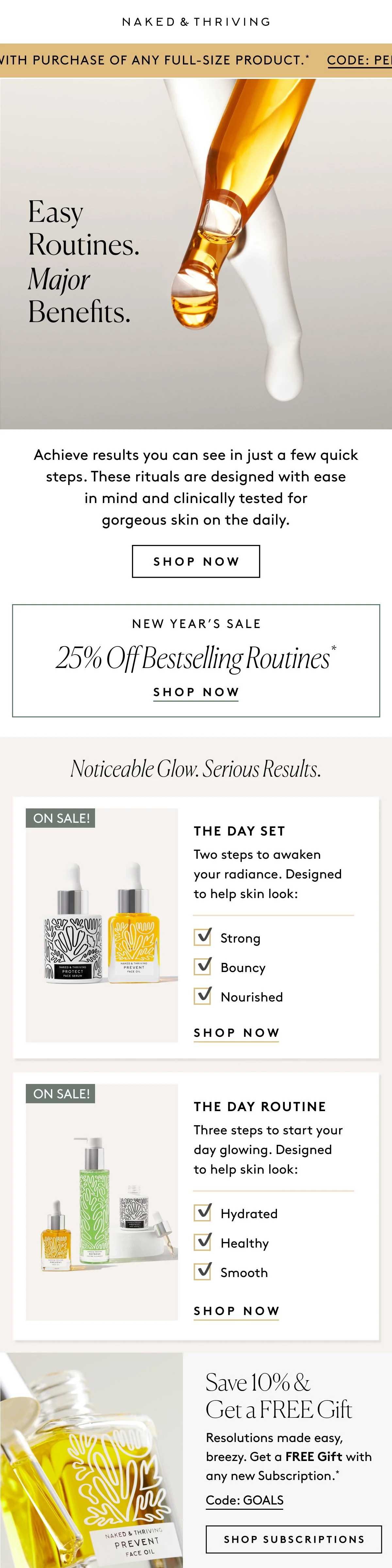 Top-performing marketing email designed under the creative direction of Margaret Kimball for Naked & Thriving, highlighting skincare storytelling and seasonal visuals.