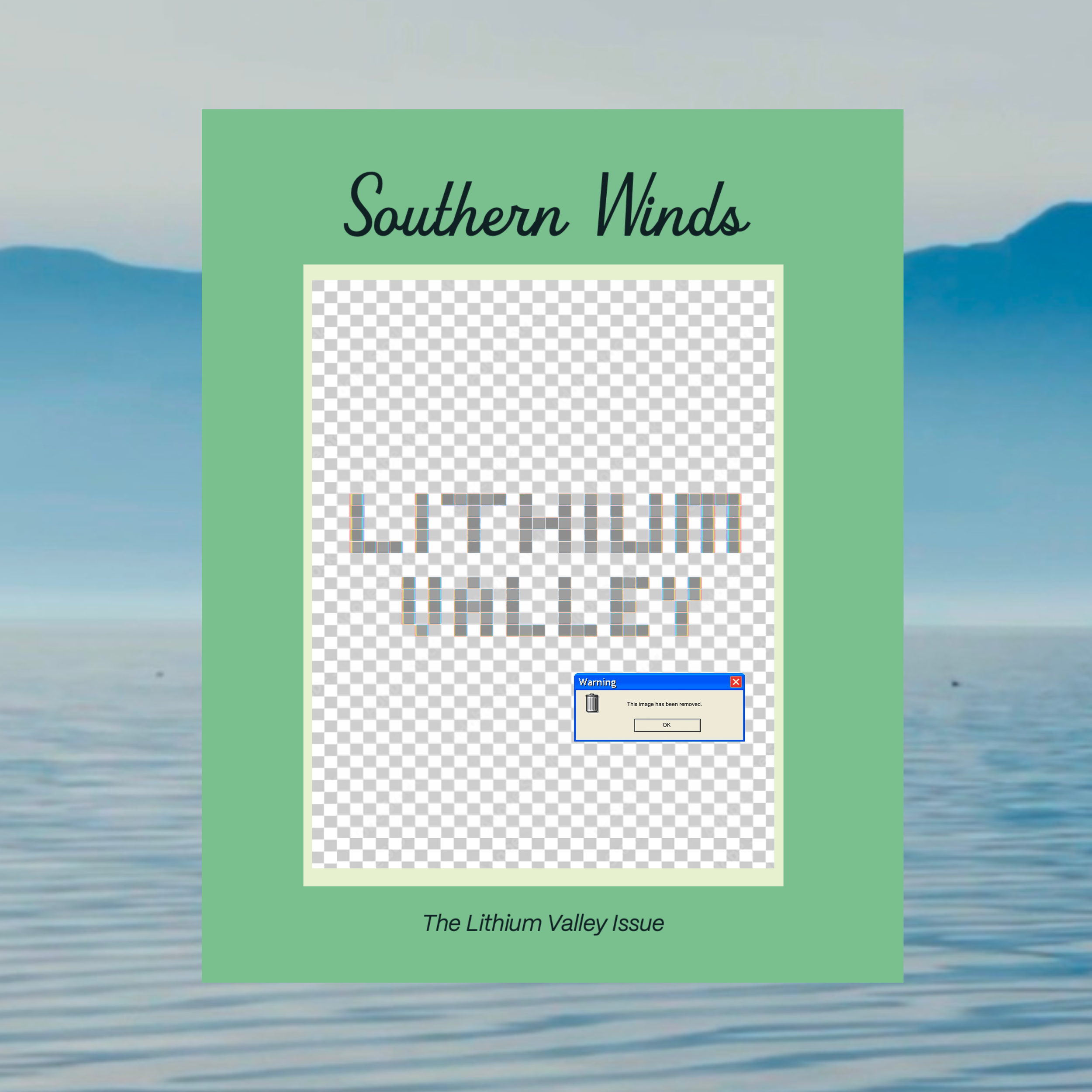 An image of the English version of IV Equity's magazine (titled Southern Winds) is superimposed on an image of the Salton Sea