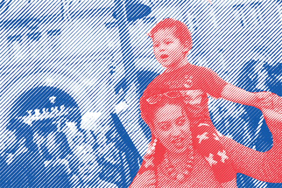 A stylized blue and red photo from the ACLU website depicts members of the community exercising their right to protest
