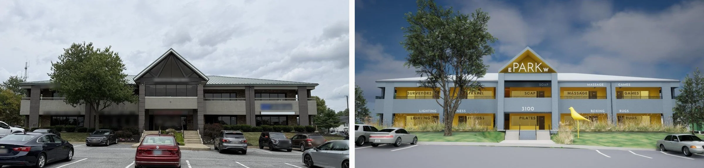 Existing (left) and proposed (right): 3100-02 south entrance