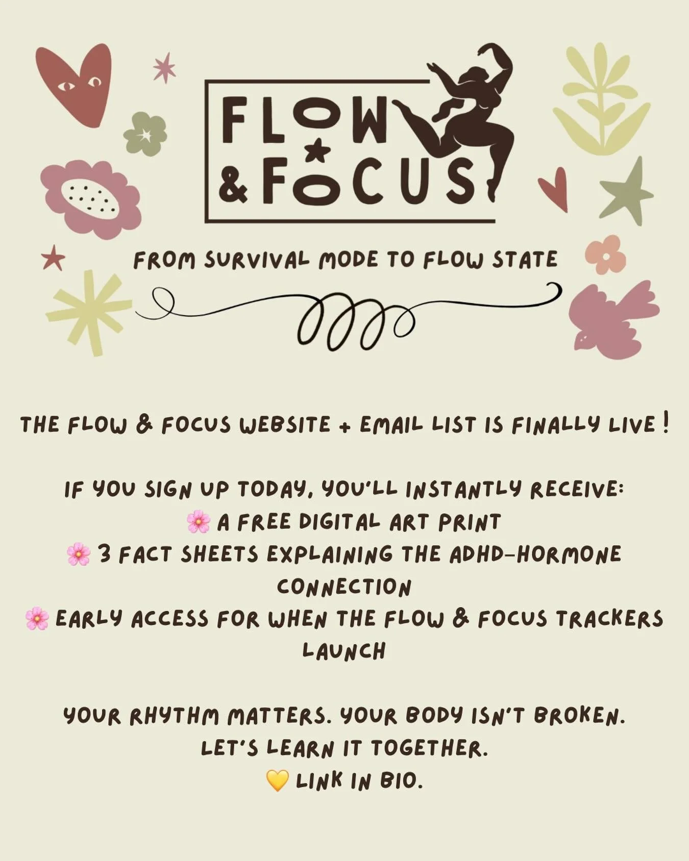 The Flow &amp; Focus website + email list is finally LIVE 🌼✨
I&rsquo;ve been building this whole thing as a one-woman band, and it feels surreal to say&hellip; it&rsquo;s ready.

If you sign up today, you&rsquo;ll instantly receive:
🌸 a free digita