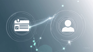 Digital graphic showing a connection between a credit card and a user profile icon, representing online financial or identity linking.