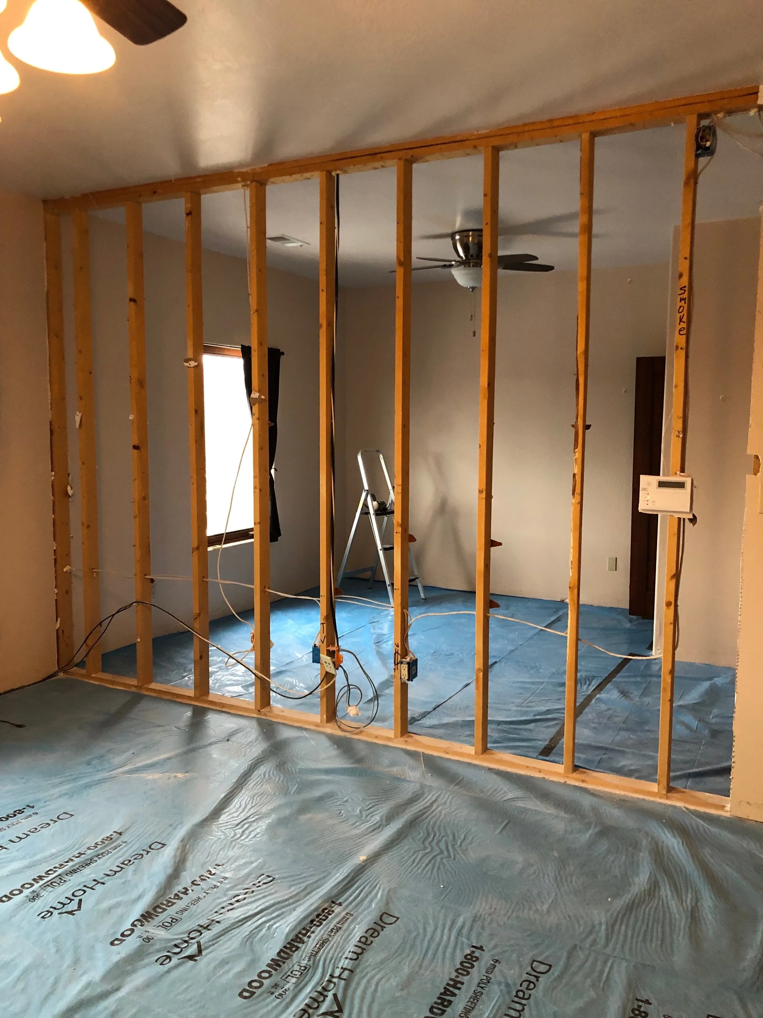 Master bedroom demo of extra bedroom to increase master bedroom size.