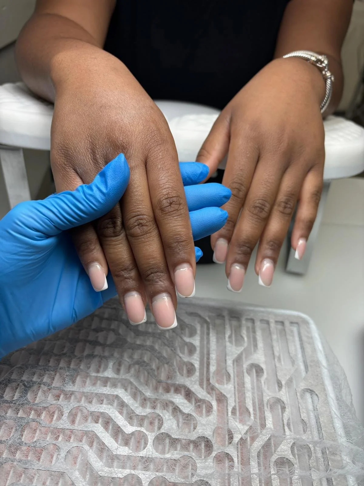 session 2 arrival - Russian manicure maintenance after three weeks showing healthy nail growth at Tatiana’s studio in Midlothian Virginia