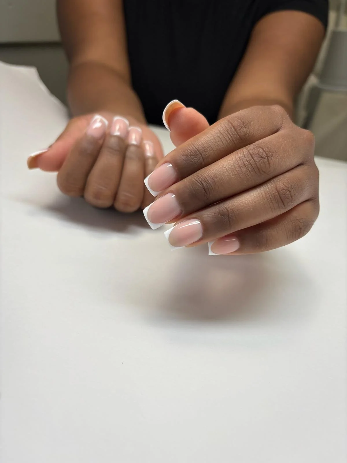 Session 1 Result - Russian manicure with structural nail correction and French manicure result by Tatiana in Midlothian Virginia