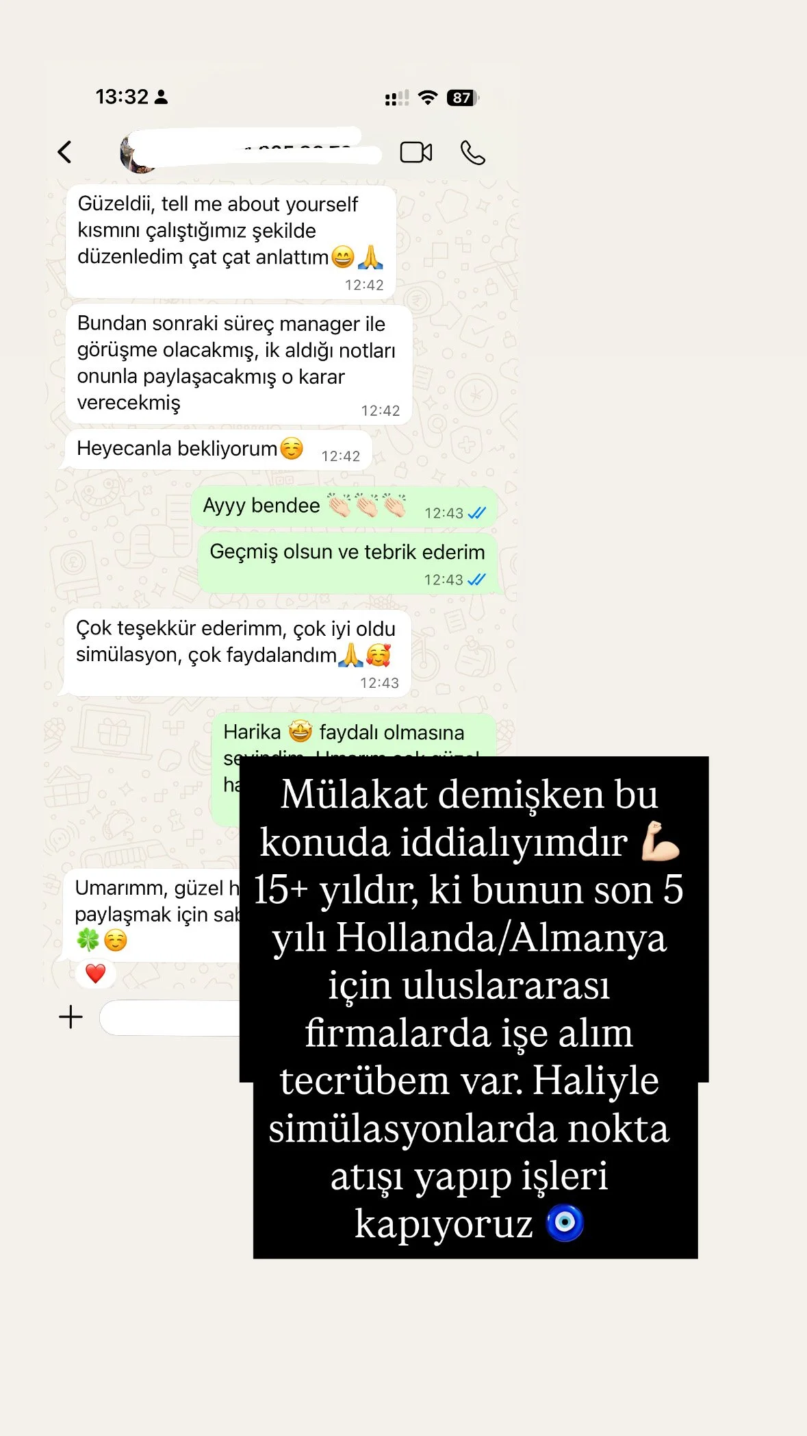 Whatsapp sohbet ekranı, karşılıklı tebrik ve teşekkür mesajları ile.