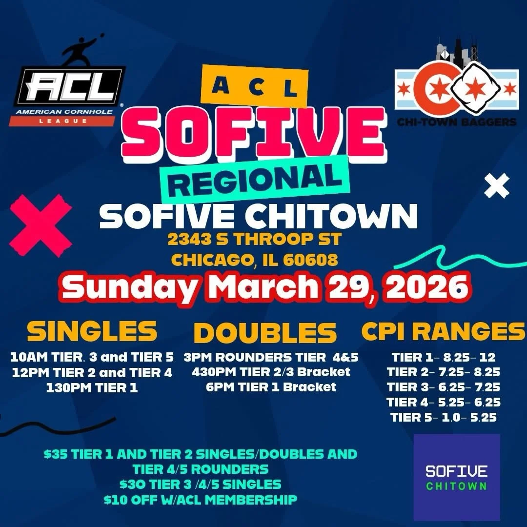 This Sunday we are running a final March regional at SoFive Chicago in Pilsen. Singles and doubles events throughout the day for players of all skill levels. 

Online registration is open! Grab a partner and come hang out at SoFive! #Cornhole #Chicag