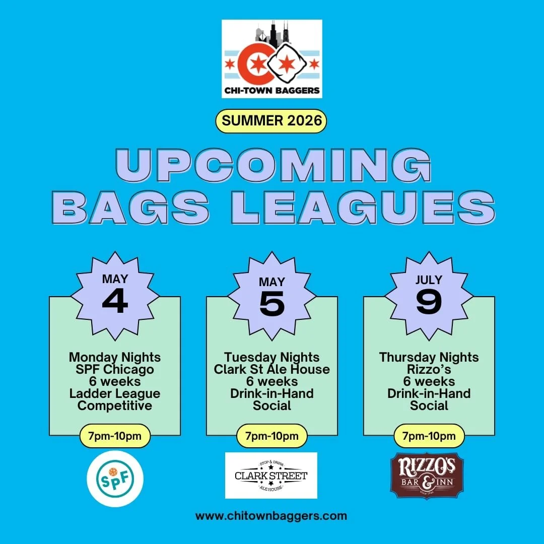 Sign up to one of our bags league this summer! Spots are filling up fast so secure yours today! We have a league for all players from a more competitive league to our drink in hand social leagues. Go to our website to sign up at Chitownbaggers.com