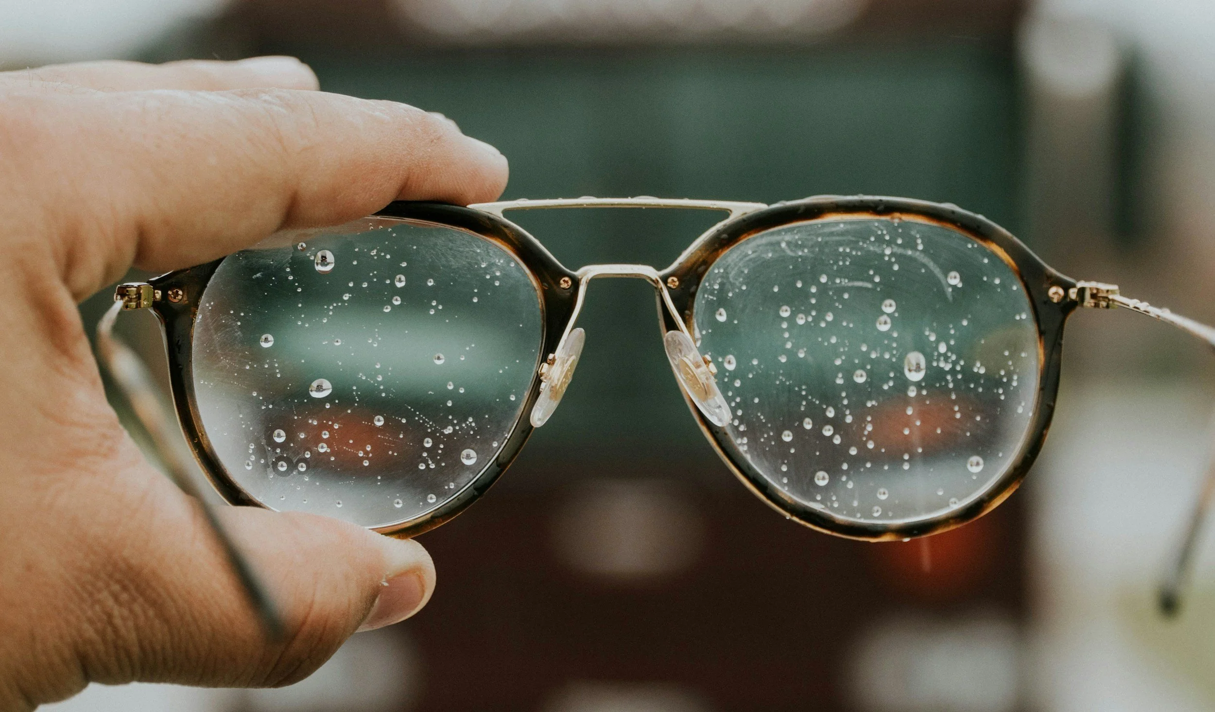 Rain-splattered glasses