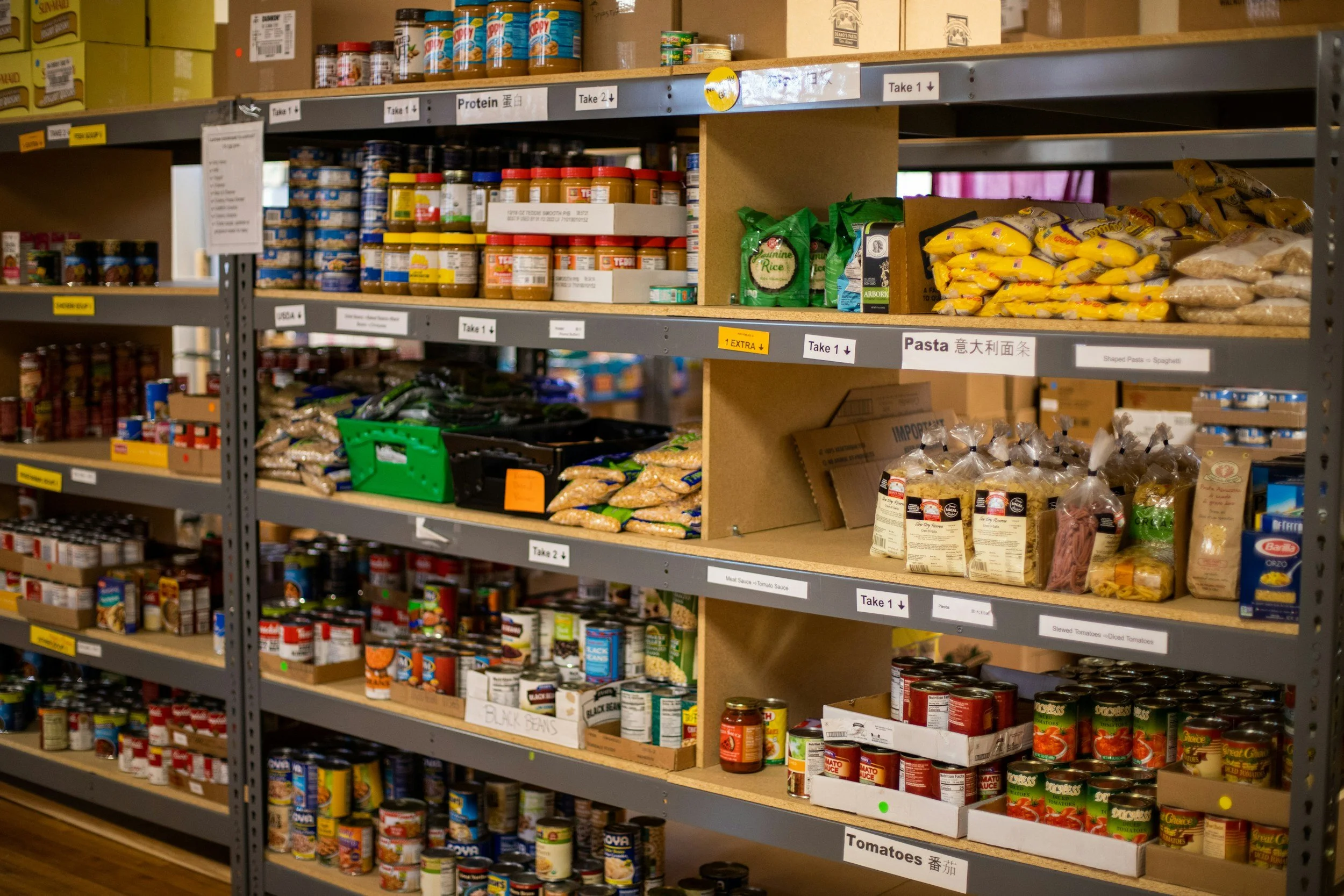 Shelves filled with food items