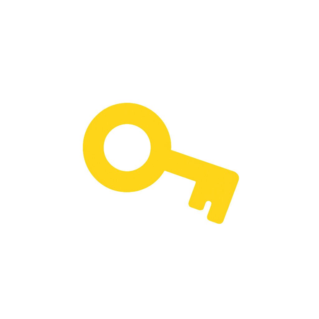 Yellow key icon on black background.