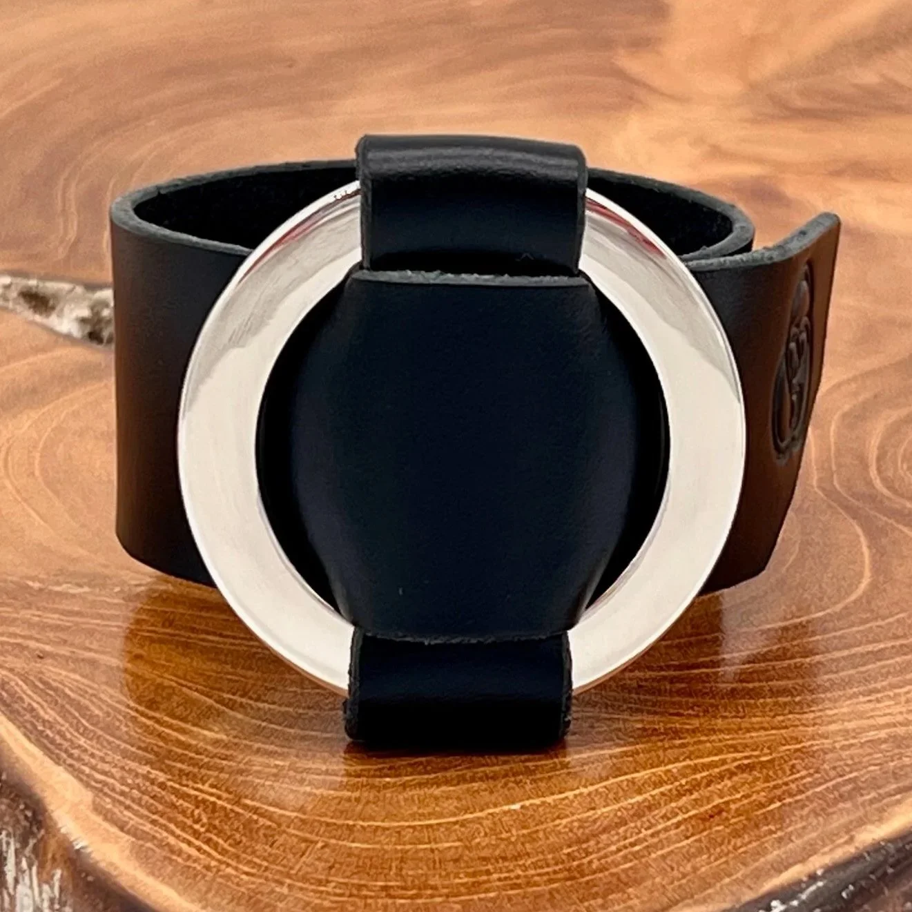 Black Leather Cuff - Nickel