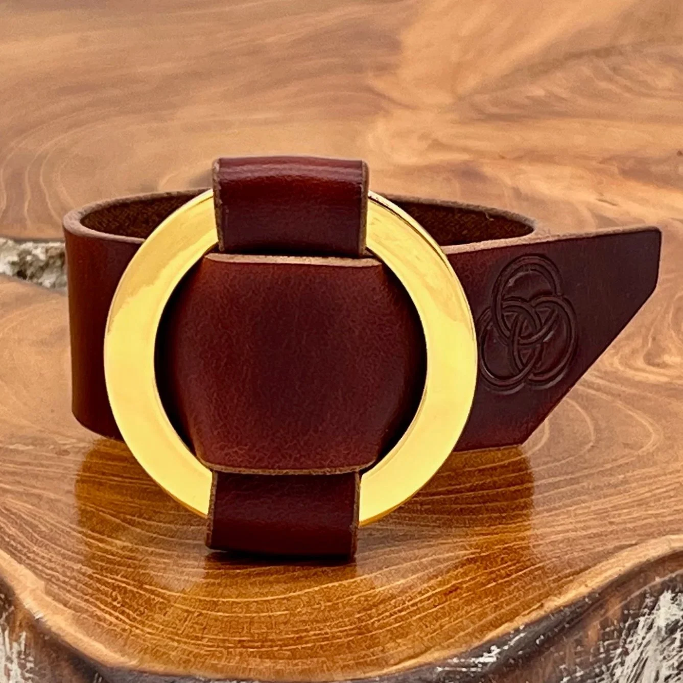 Besani Leather Cuff - Polished Brass