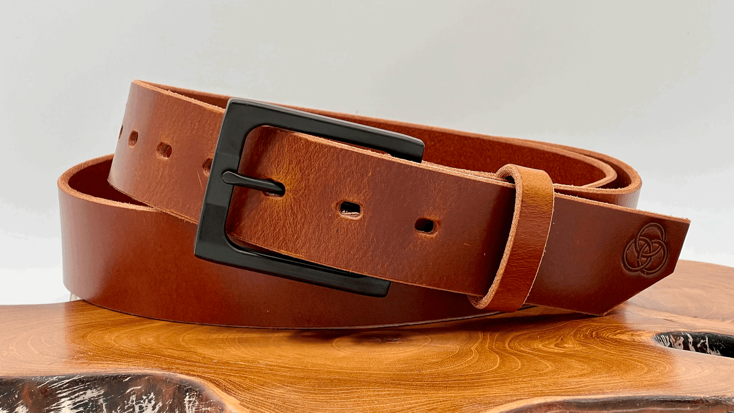 Dark Cognac Water Buffalo Belt - Matte Black Hardware